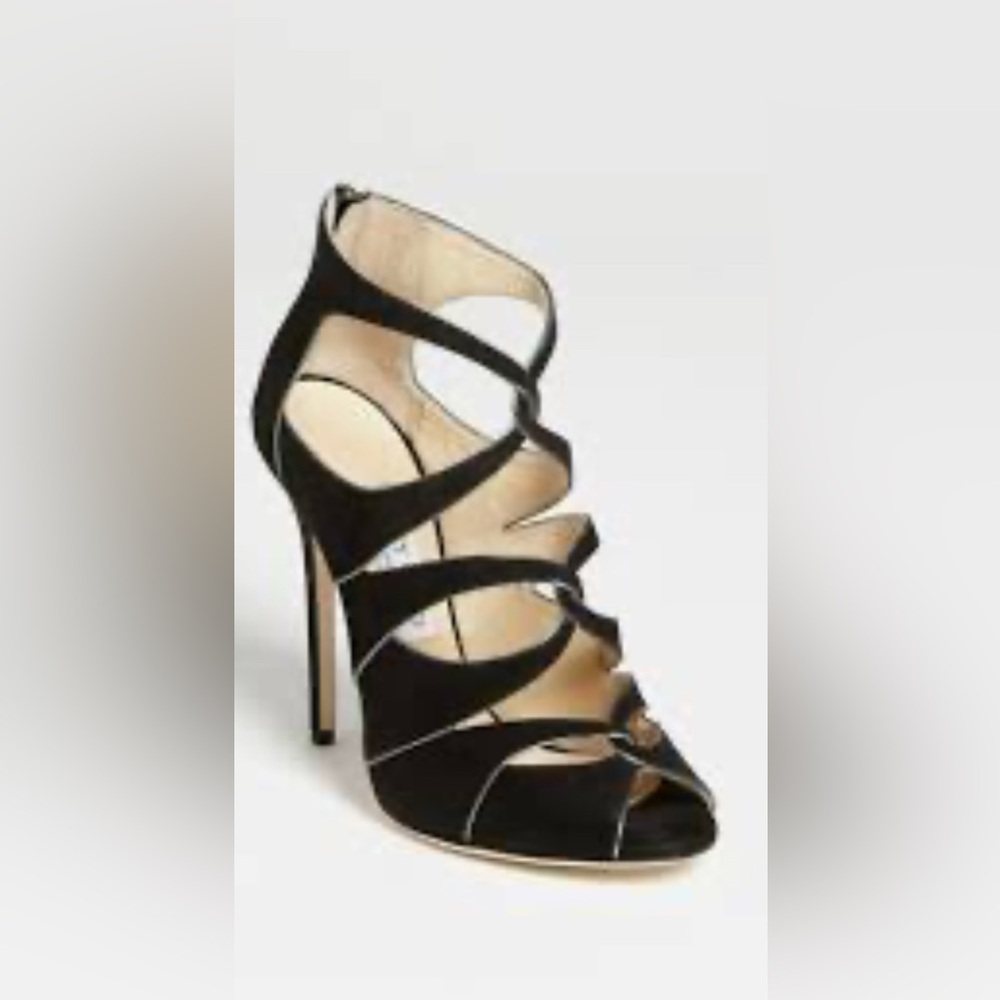 Jimmy Choo 35.5 Elegant Black Strappy Suede Heels